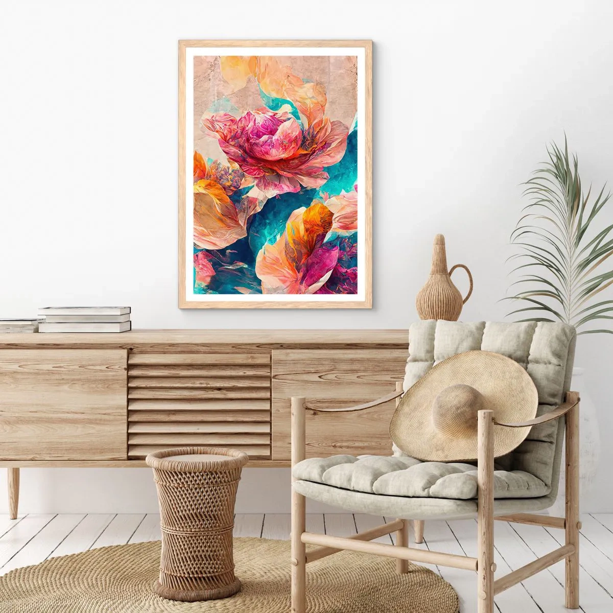 Poster in einem Rahmen aus heller Eiche - Farbenpracht des Straußes - 50x70 cm