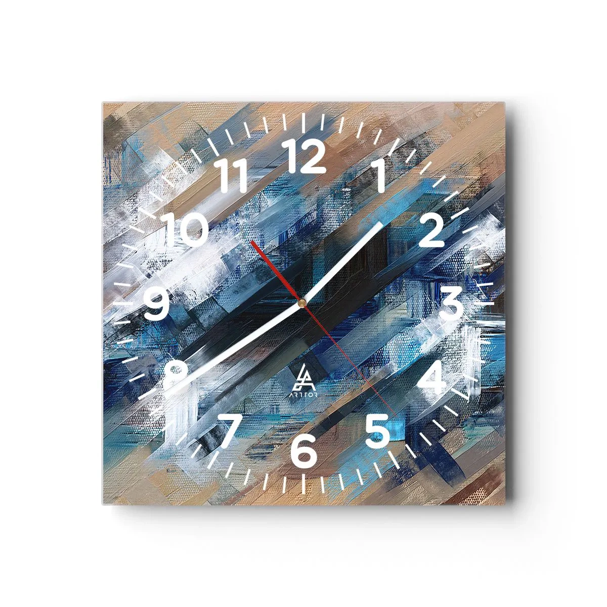 Wanduhr - Glasuhr - Auf einer blauen Diagonale - 30x30 cm