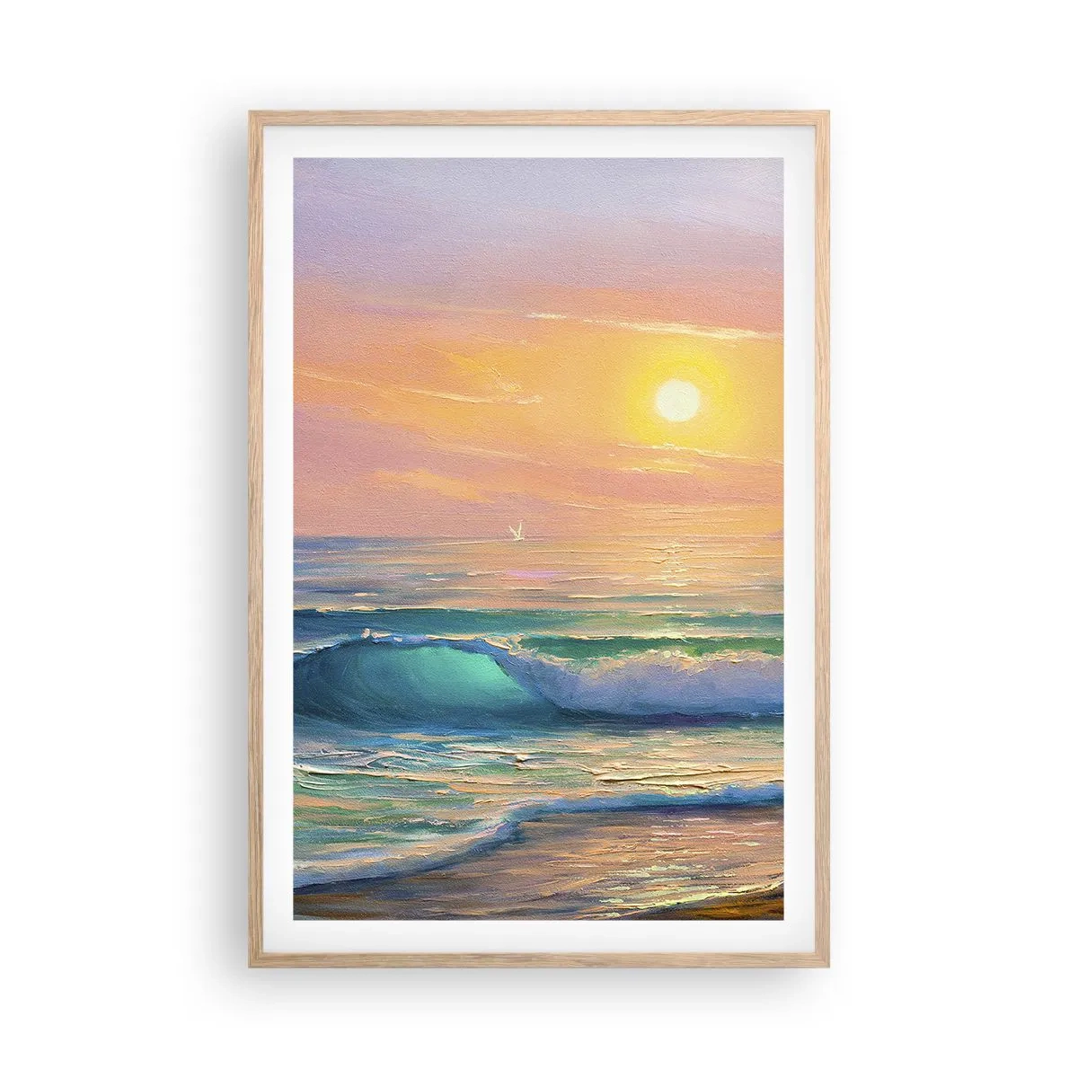 Poster in einem Rahmen aus heller Eiche - Ein türkisfarbenes Lied der Wellen - 61x91 cm