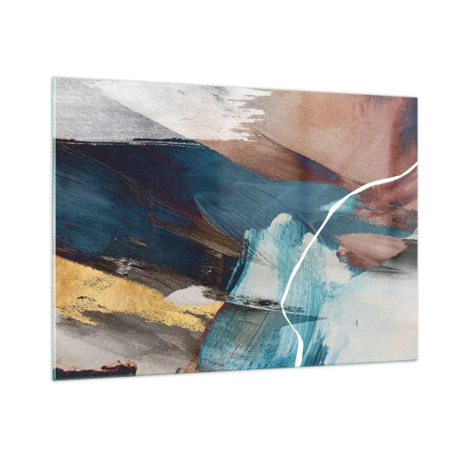 Glasbild - Bild auf glas - Eine abstrakte Komposition in Türkis, Gold und Braun. - 100x70cm - Großzügig und mit Energie - Moderne Wanddekoration für Wohnzimmer und Schlafzimmer ARTTOR