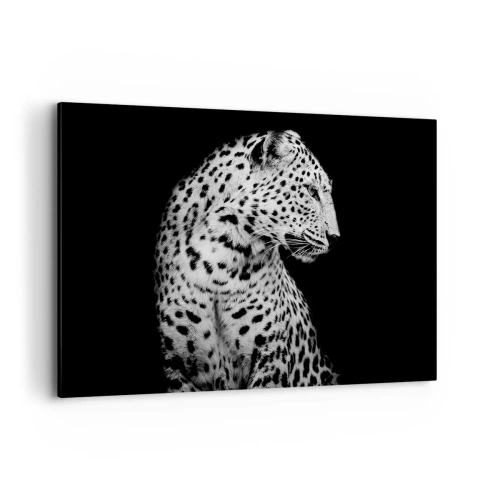Bild auf Leinwand - Leinwandbild - Schwarz-Weiß-Bild eines Leoparden auf schwarzem Hintergrund - 120x80cm - Rechtes Profil perfekt! - Moderne Wanddekoration für Wohnzimmer und Schlafzimmer ARTTOR