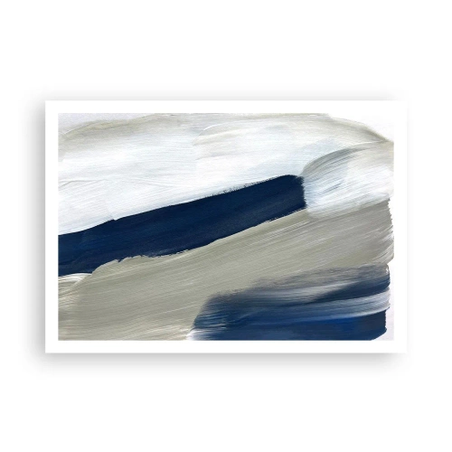 Poster - Abstrakte Pinselstriche in Blau- und Grautönen - 100x70cm - Begegnung mit dem Weißsein - Moderne Wanddekoration für Wohnzimmer und Schlafzimmer ARTTOR