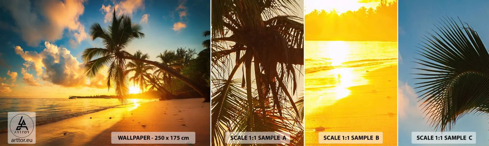 Fototapeten Muster Selbstklebend Deluxe Sticker - Karibischer Traum - Landschaft, Kokusnuss-Palme, Meer - 100x30 cm