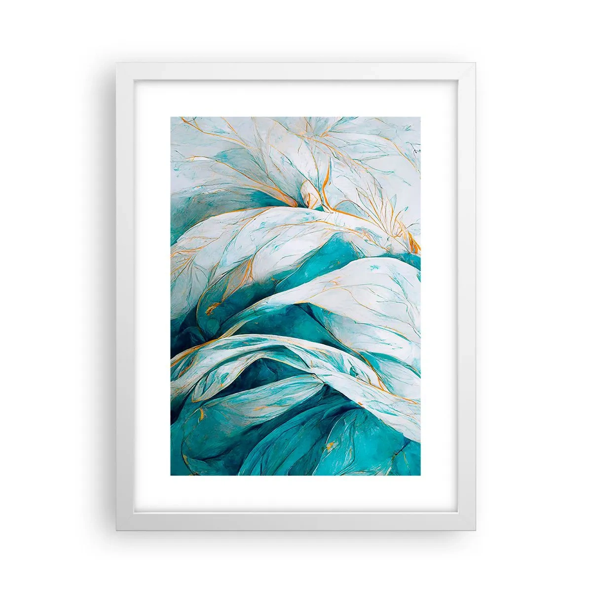 Poster in einem weißen Rahmen - Blaue Abstraktion mit goldenem Motiv - 30x40 cm