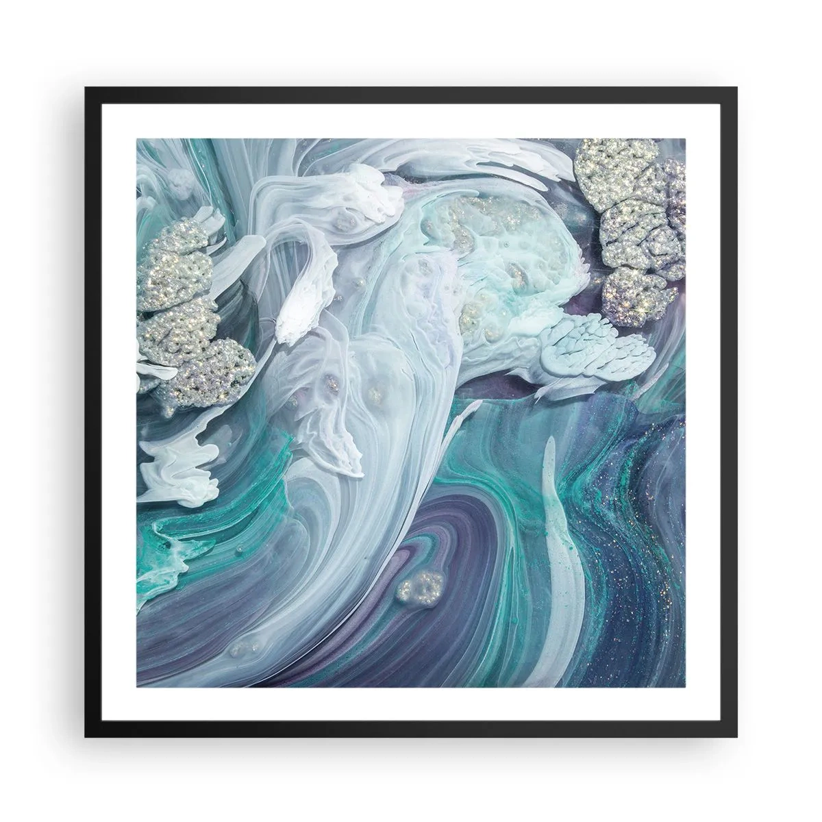 Poster in einem schwarzem Rahmen - Strömungen von Himmelblau - 60x60 cm