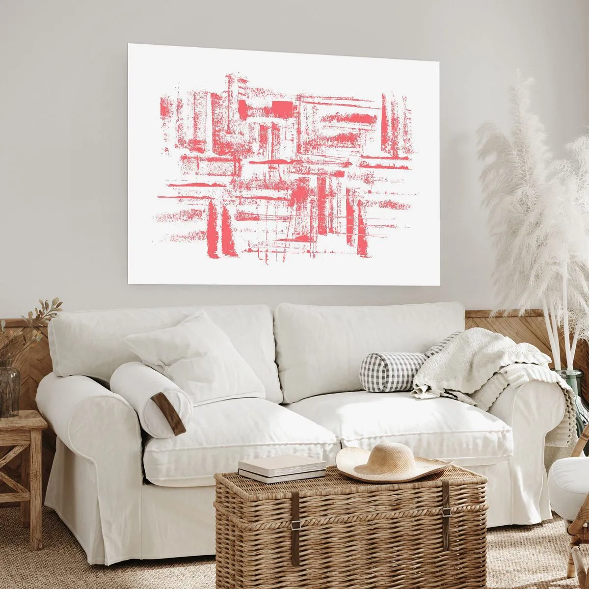 Poster - Abstrakte rosa Texturen auf weißem Hintergrund - 100x70cm - Die rote Stadt - Moderne Wanddekoration für Wohnzimmer und Schlafzimmer ARTTOR