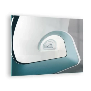 Glasbild - Bild auf glas - Eine moderne Treppe in abstrakter Perspektive - 70x50cm - Bis zum Ende des Blaus - Moderne Wanddekoration für Wohnzimmer und Schlafzimmer ARTTOR