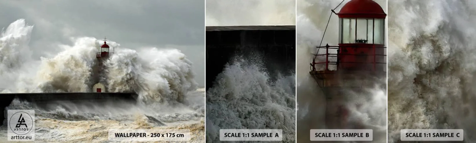 Fototapeten Muster Selbstklebend Deluxe Sticker - Die Wut des Ozeans - Landschaft, Leuchtturm, Sturm - 100x30 cm