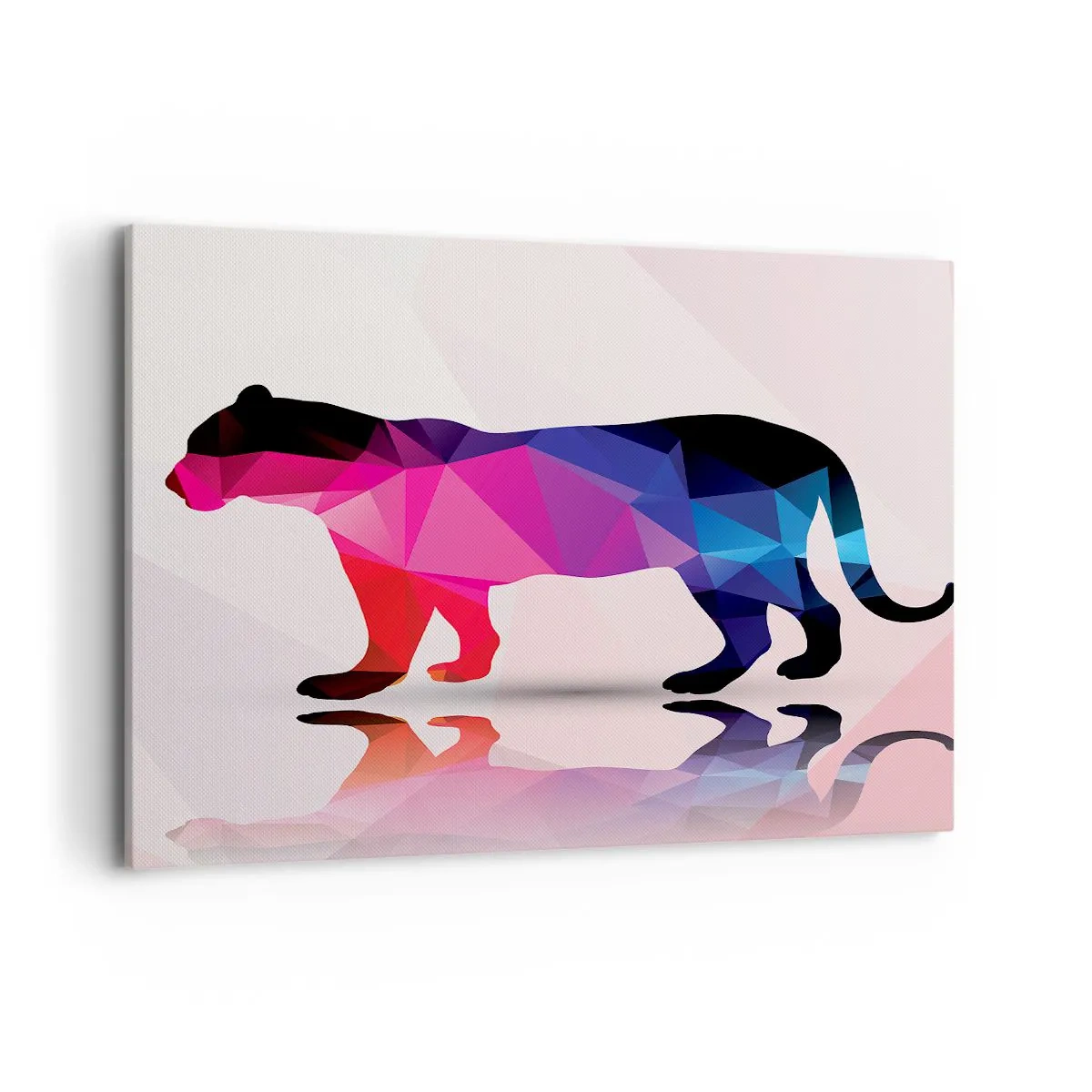Bild auf Leinwand - Leinwandbild - Geometrische Panther-Silhouette in Rosa- und Blautönen - 100x70cm - Diment Panther - Moderne Wanddekoration für Wohnzimmer und Schlafzimmer ARTTOR