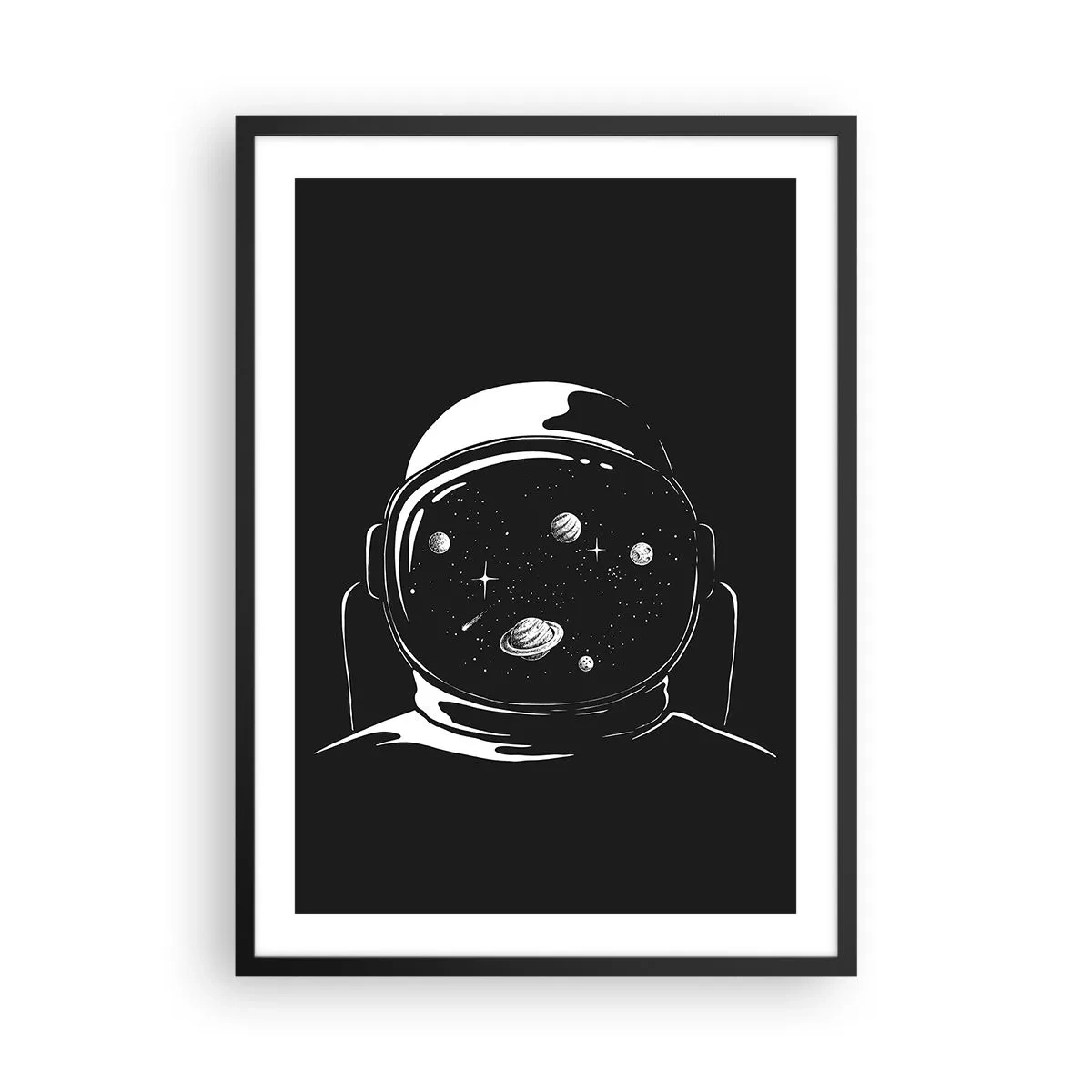 Poster in einem schwarzem Rahmen - Astronaut mit dem Weltraum in seinem Helm - 50x70cm - Schöne Aussicht - Moderne Wanddekoration für Wohnzimmer und Schlafzimmer ARTTOR