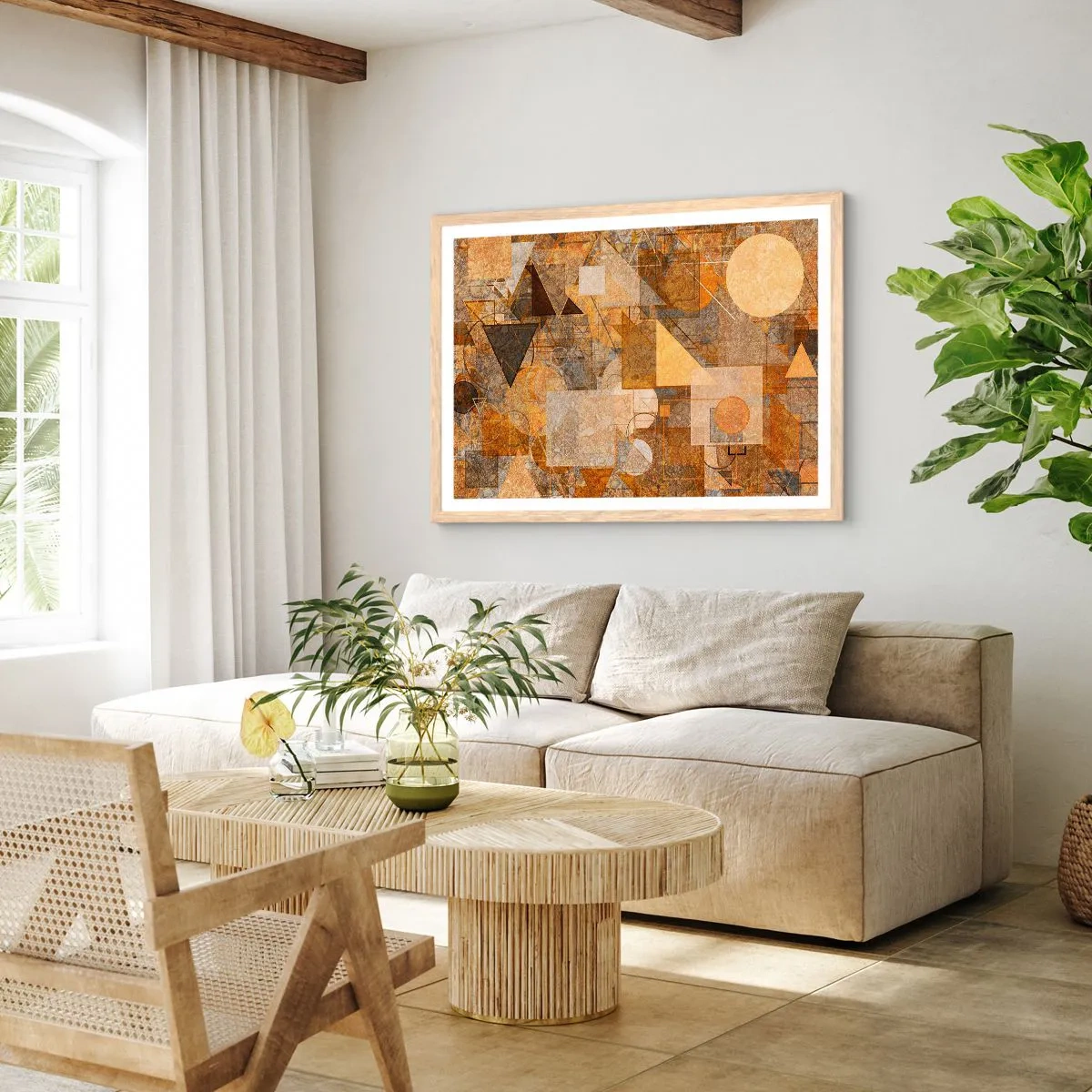 Poster in einem Rahmen aus heller Eiche - Eine kubistische Studie aus Bronze - 50x40 cm