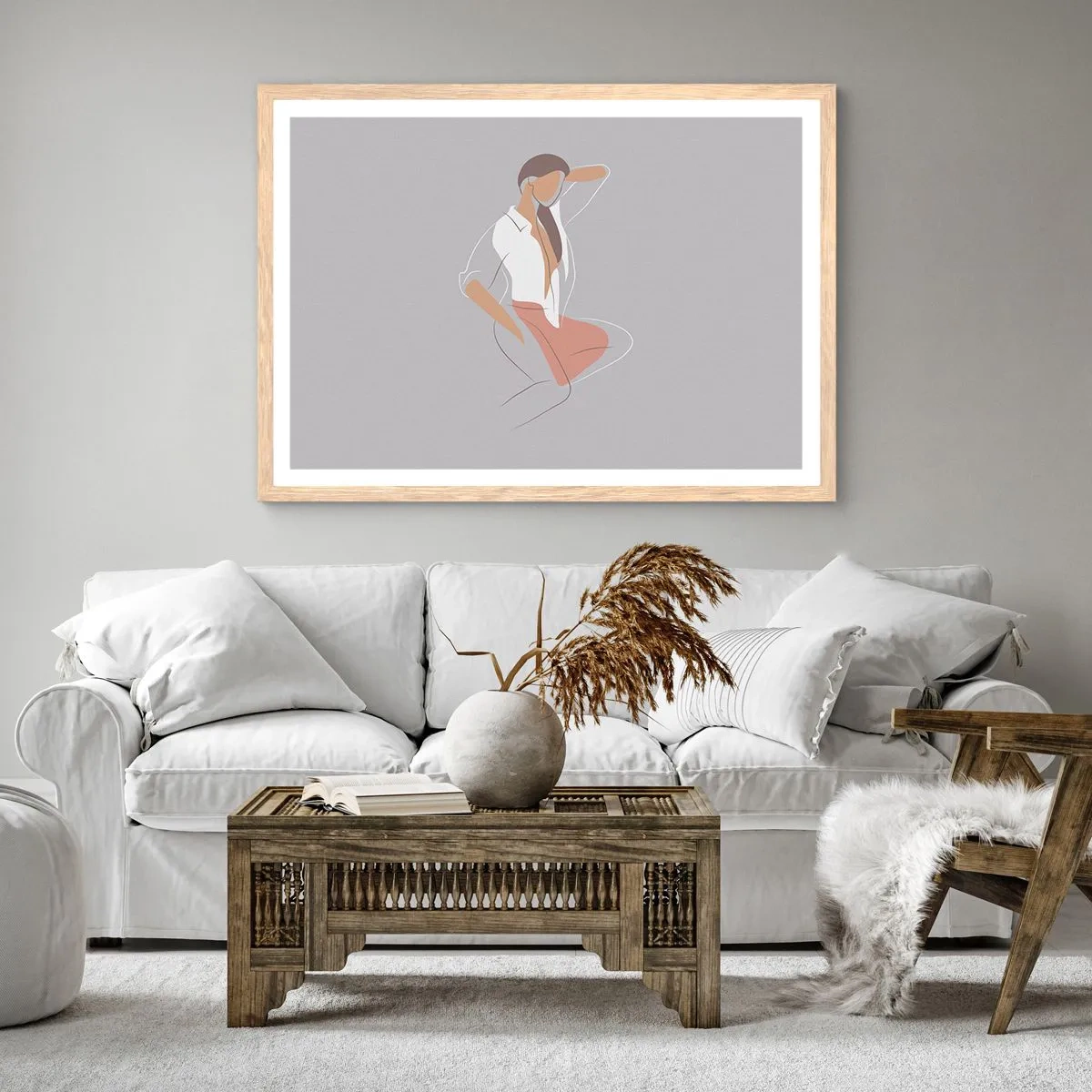 Poster in einem Rahmen aus heller Eiche - Umriss der Anmut - 100x70 cm