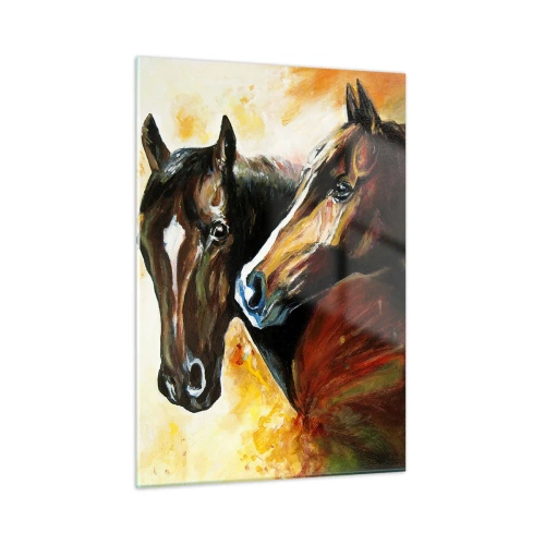 Glasbild - Bild auf glas - Zwei Pferde in einer kunstvollen, dynamischen Komposition - 50x70cm - Doppelt anmutig - Moderne Wanddekoration für Wohnzimmer und Schlafzimmer ARTTOR