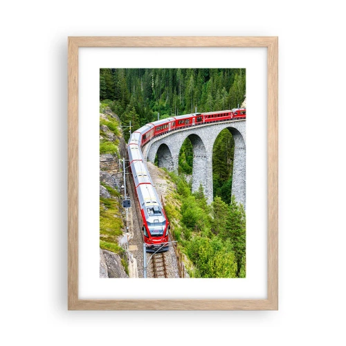 Poster in einem Rahmen aus heller Eiche - Eisenbahn für Bergblick - 30x40 cm