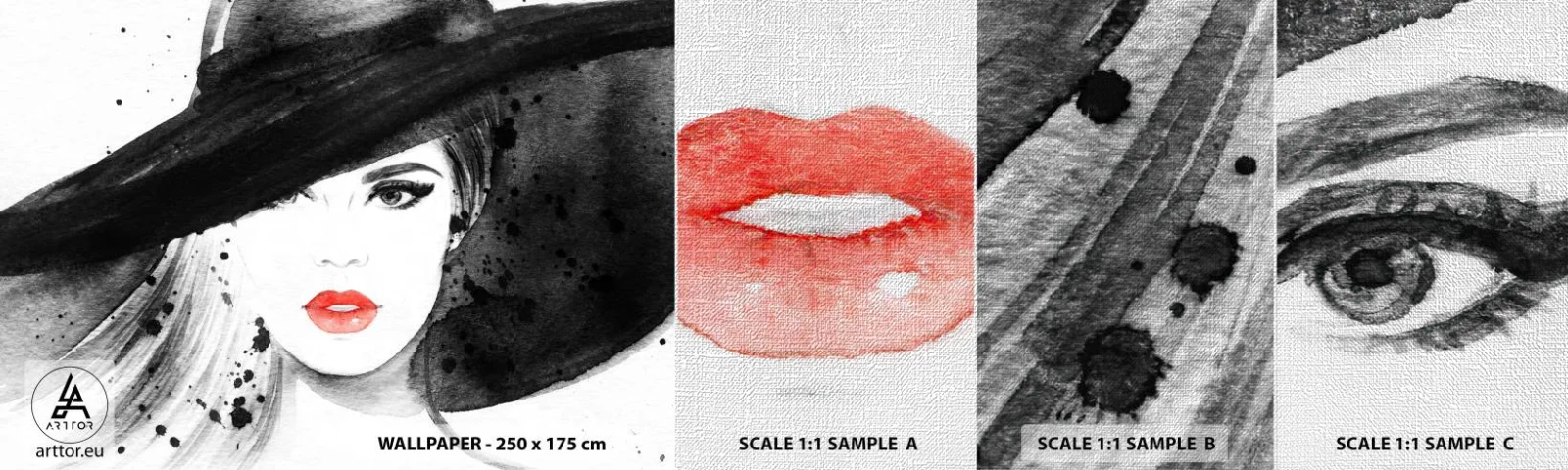 Fototapeten Muster Premium Canvas - Frau in schwarz - Frau, Das Gesicht einer Frau, Porträt einer Frau - 100x30 cm