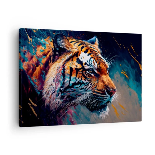 Bild auf Leinwand - Leinwandbild - Portrait eines Tigers in dynamischen, abstrakten Farben - 70x50cm - Wilde Schönheit - Moderne Wanddekoration für Wohnzimmer und Schlafzimmer ARTTOR