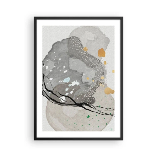 Poster in einem schwarzem Rahmen - Eine Komposition aus organischen Formen in Grau- und Goldtönen. - 50x70cm - Organische Komposition - Moderne Wanddekoration für Wohnzimmer und Schlafzimmer ARTTOR