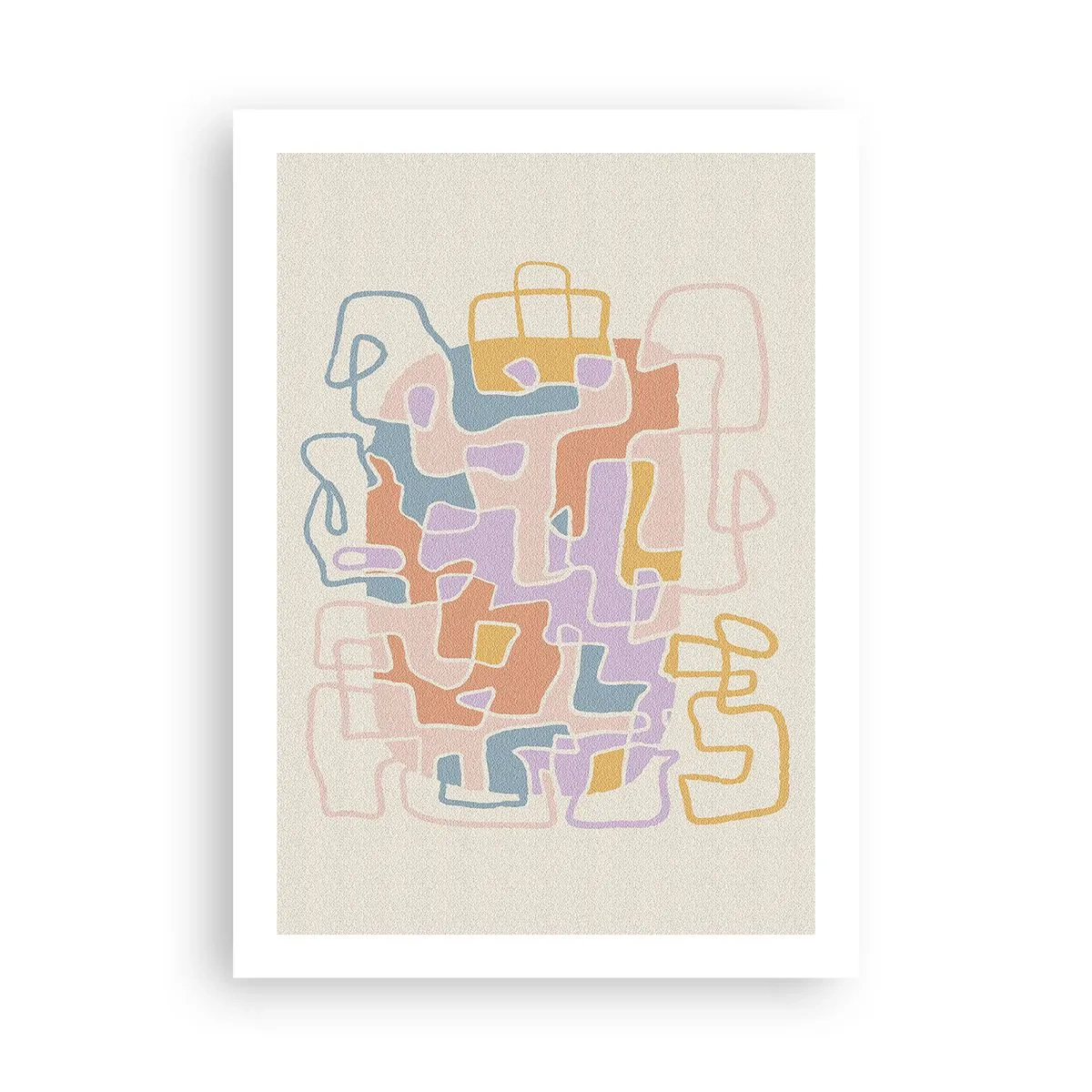 Poster - Bunte Abstraktion mit unregelmäßigen Linien auf hellem Hintergrund - 50x70cm - Labyrinth – ein freudiges Abenteuer - Moderne Wanddekoration für Wohnzimmer und Schlafzimmer ARTTOR