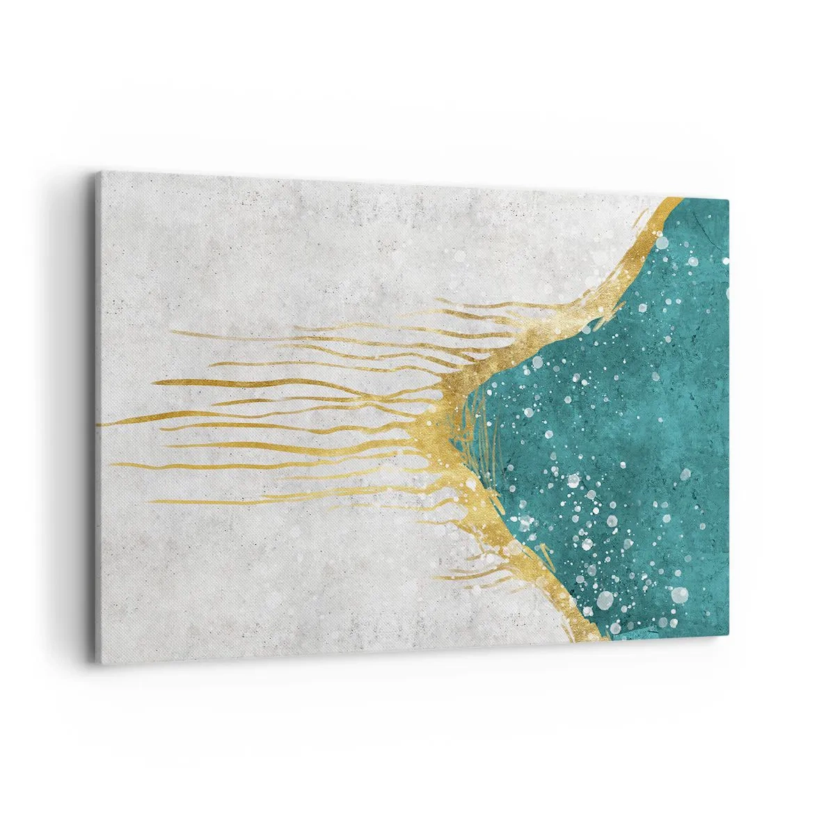 Bild auf Leinwand - Leinwandbild - Eine abstrakte Komposition in Gold- und Türkistönen - 100x70cm - Goldene Flut - Moderne Wanddekoration für Wohnzimmer und Schlafzimmer ARTTOR