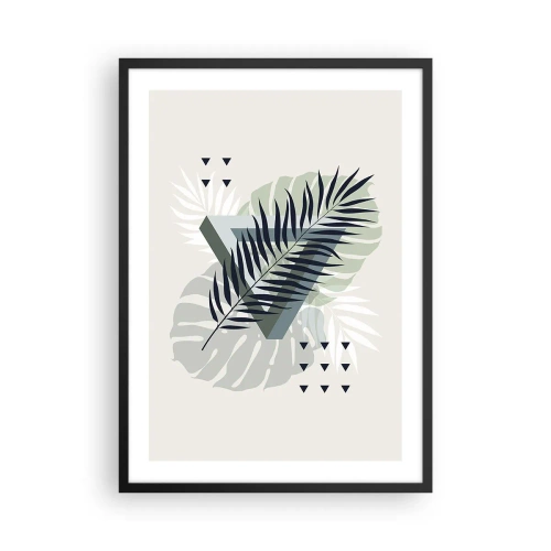 Poster in einem schwarzem Rahmen - Abstrakte tropische Blätter auf hellem Hintergrund - 50x70cm - Natur und Geometrie – zwei Ordnungen? - Moderne Wanddekoration für Wohnzimmer und Schlafzimmer ARTTOR