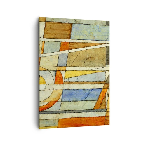 Bild auf Leinwand - Leinwandbild - Geometrische Abstraktion in Beige-, Blau- und Orangetönen - 50x70cm - Kubismus auf der Baustelle - Moderne Wanddekoration für Wohnzimmer und Schlafzimmer ARTTOR
