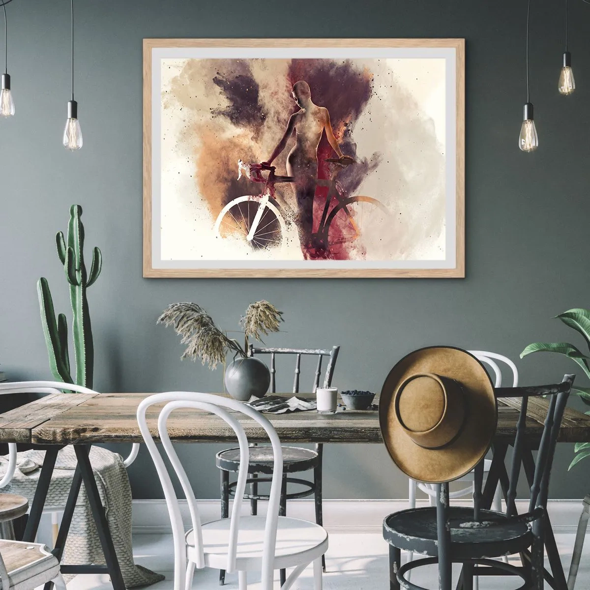Poster in einem Rahmen aus heller Eiche - Eine Fahrradseele in Marmorformen - 70x50 cm
