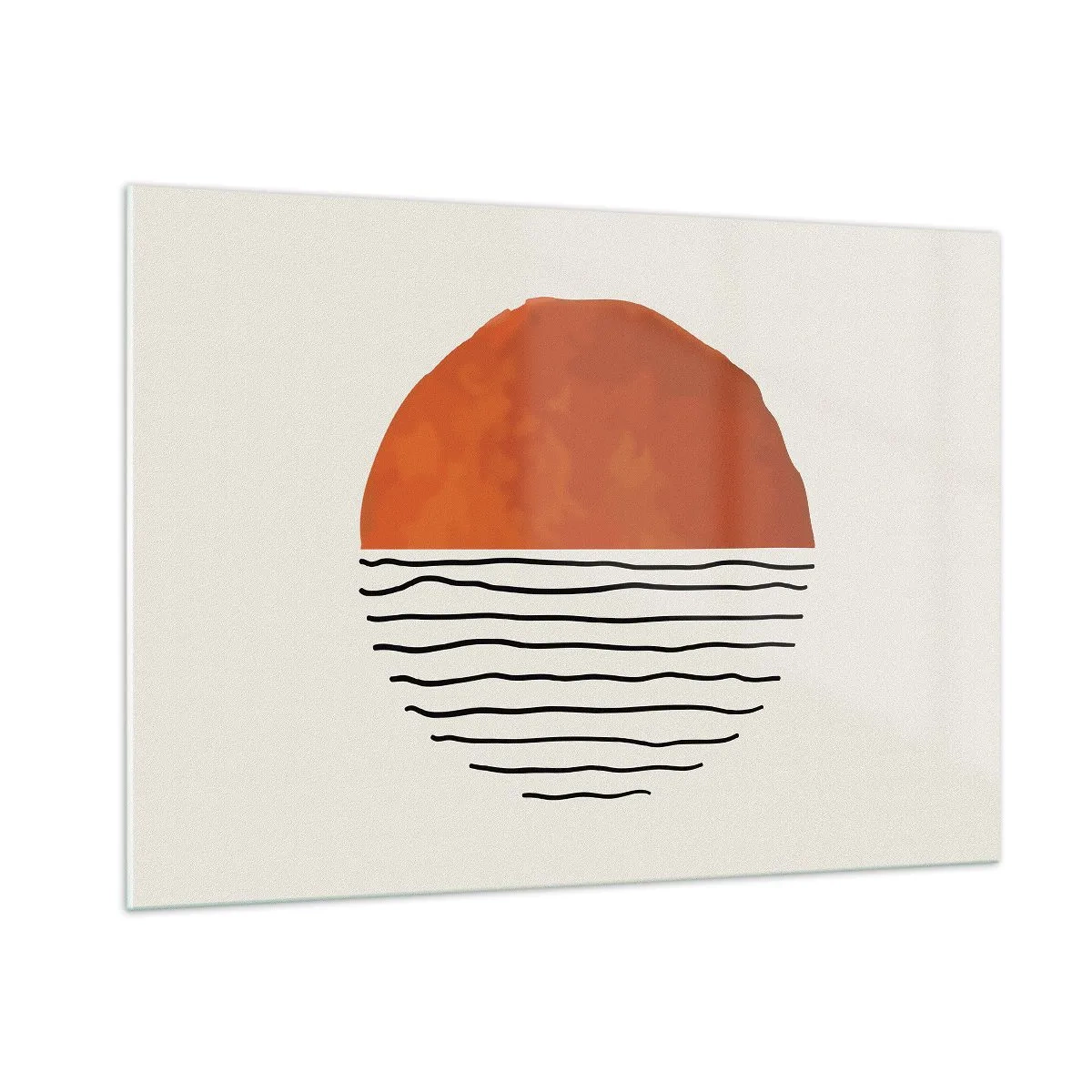 Glasbild - Bild auf glas - Minimalistische Sonne über der Wellenlinie - 100x70cm - Im japanischen Klima - Moderne Wanddekoration für Wohnzimmer und Schlafzimmer ARTTOR