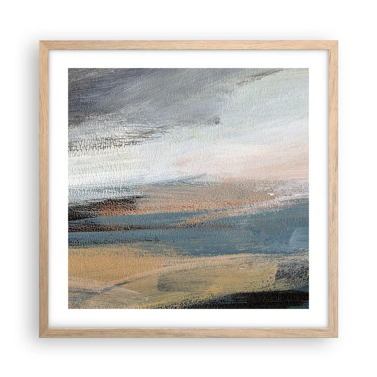 Poster in einem Rahmen aus heller Eiche - Abstraktion: nördliche Landschaft - 50x50 cm