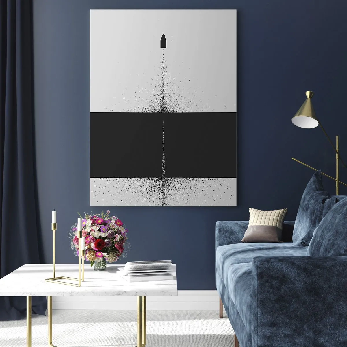 Glasbild - Bild auf glas - Ein symbolisches Projektil im minimalistischen, abstrakten Stil. - 70x100cm - Direkt zum Ziel - Moderne Wanddekoration für Wohnzimmer und Schlafzimmer ARTTOR
