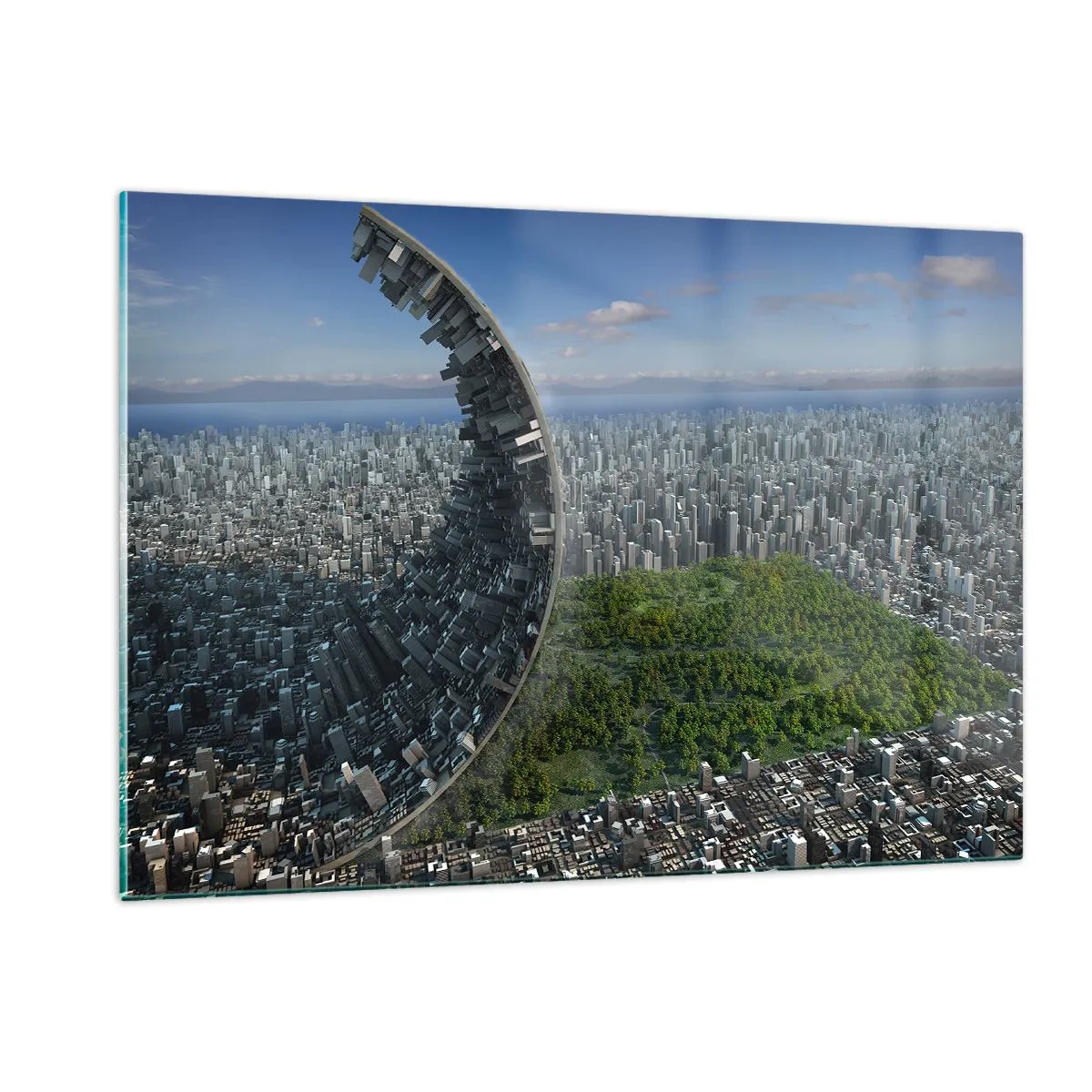 Glasbild - Bild auf glas - Eine Stadt mit spektakulärer Raumbrechung - 120x80cm - Die Natur ist ewig - Moderne Wanddekoration für Wohnzimmer und Schlafzimmer ARTTOR