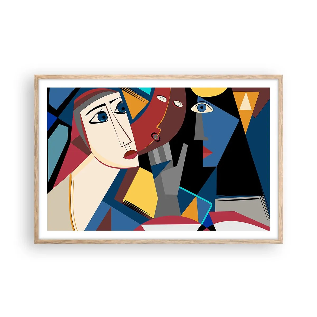 Poster in einem Rahmen aus heller Eiche - Gespräch zwischen Kubisten - 91x61 cm