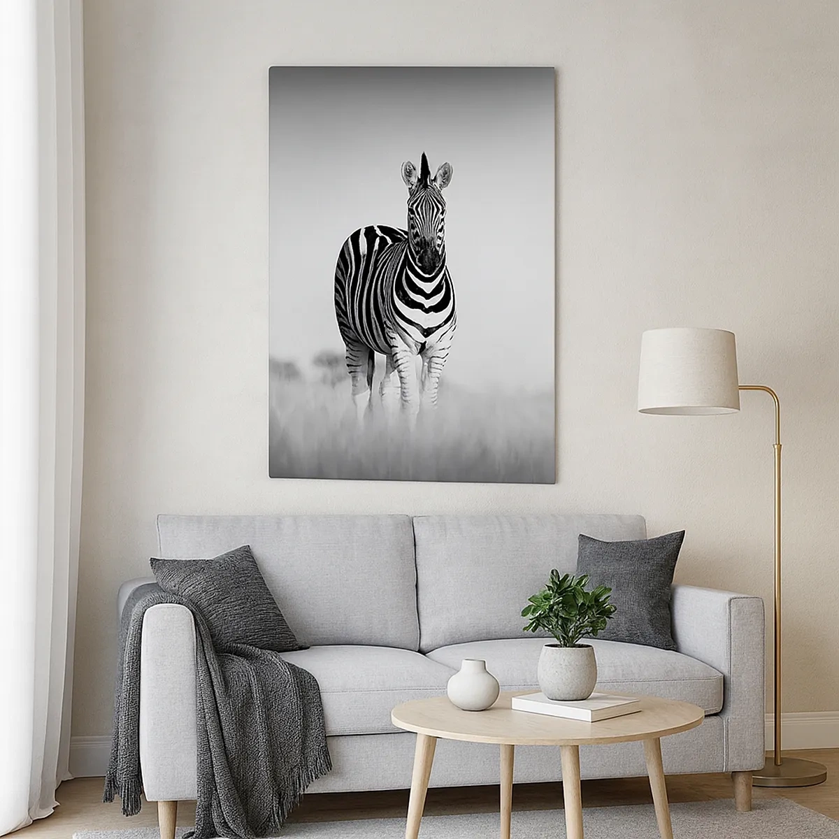 Bild auf Leinwand - Leinwandbild - Zwei Zebras in der Savanne im monochromen Stil - 50x70cm - Die Welt ist doch schwarz-weiß - Moderne Wanddekoration für Wohnzimmer und Schlafzimmer ARTTOR