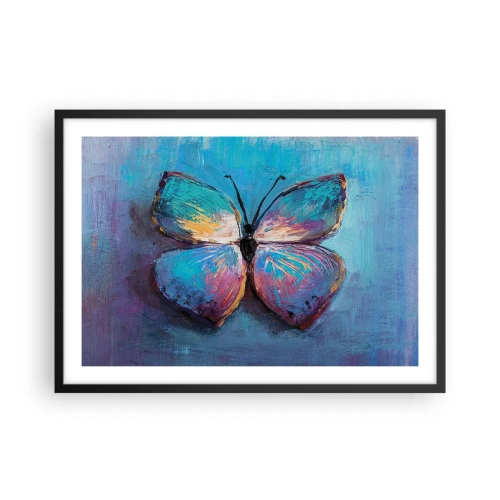 Poster in einem schwarzem Rahmen - Bunter Schmetterling auf blauem Hintergrund - 70x50cm - In all seiner Pracht - Moderne Wanddekoration für Wohnzimmer und Schlafzimmer ARTTOR