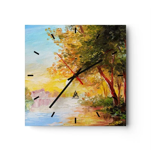 Wanduhr - Glasuhr - Eine malerische Landschaft mit einem Fluss und Bäumen bei Sonnenuntergang - 30x30cm - Et in Arcadia ego - Moderne Wanddekoration für Wohnzimmer und Schlafzimmer ARTTOR