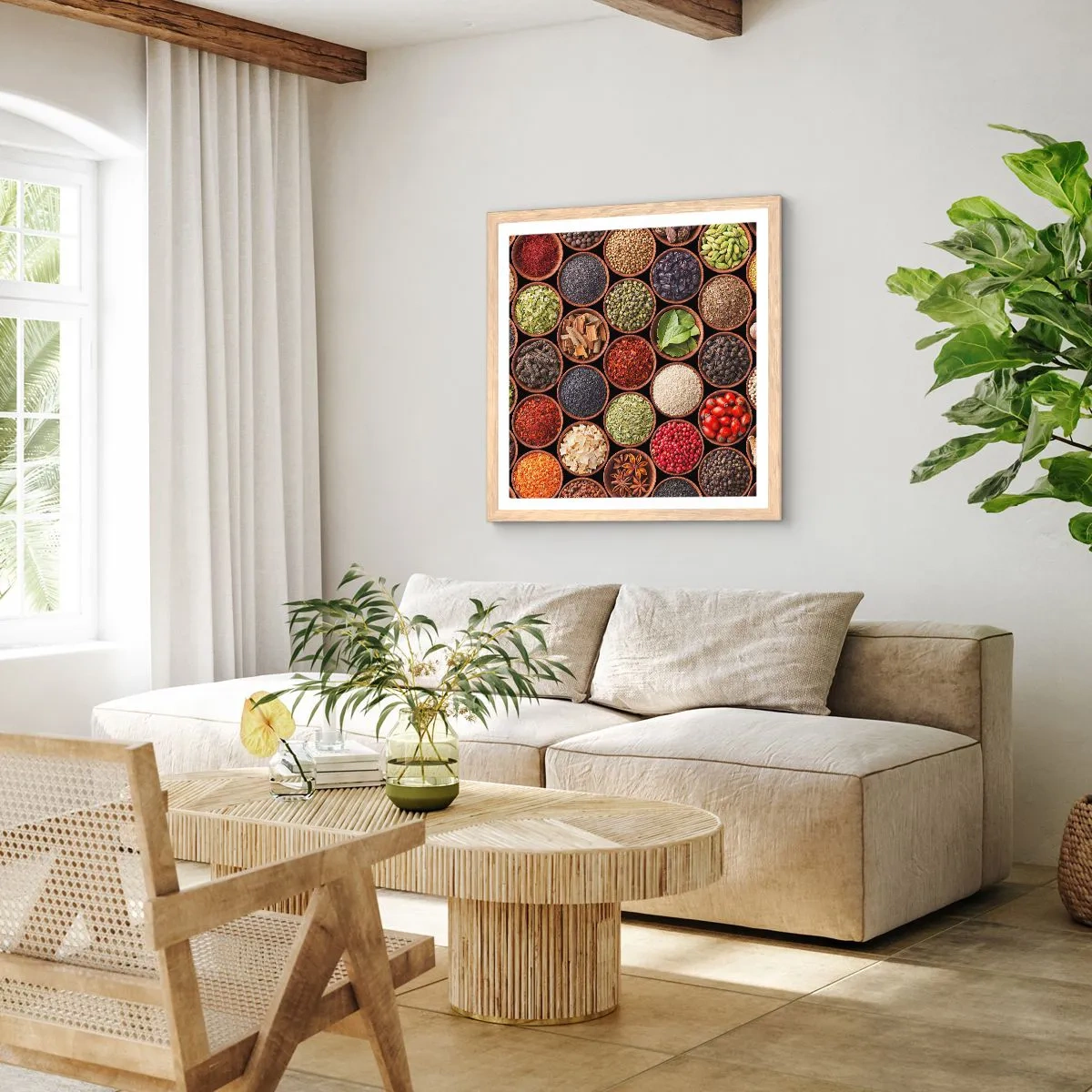 Poster in einem Rahmen aus heller Eiche - Alle Aromen der Welt - 60x60 cm