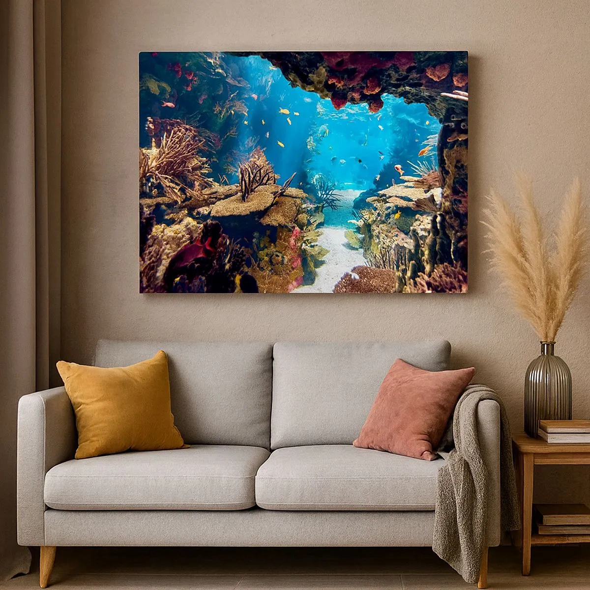 Bild auf Leinwand - Leinwandbild - Unterwasserwelt mit Korallenriff und Fischen - 70x50cm - Du hast es noch nicht einmal geträumt - Moderne Wanddekoration für Wohnzimmer und Schlafzimmer ARTTOR