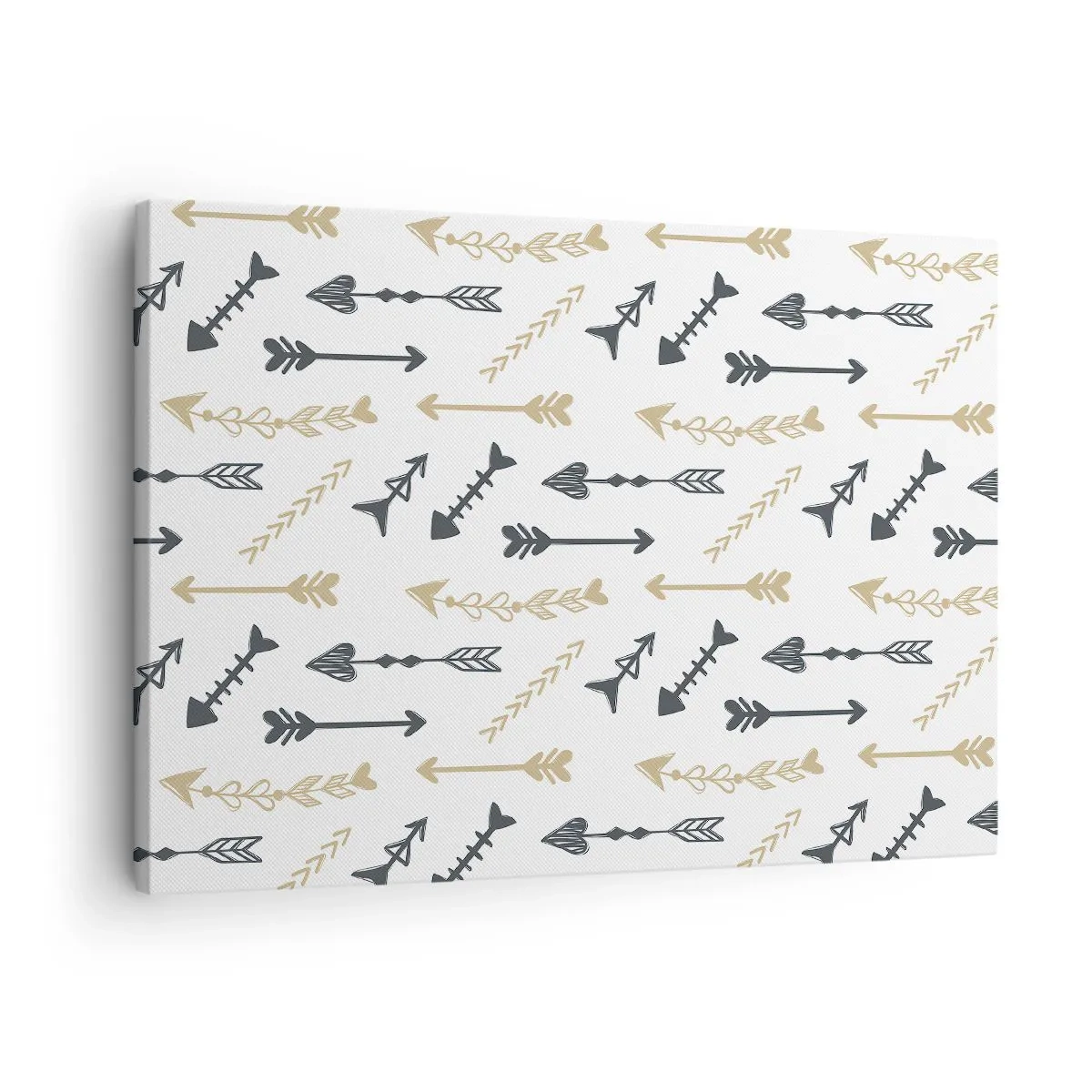 Bild auf Leinwand - Leinwandbild - Ein minimalistisches Muster mit Pfeilen in Beige- und Grautönen. - 70x50cm - Der Traum des Bogenschützen - Moderne Wanddekoration für Wohnzimmer und Schlafzimmer ARTTOR