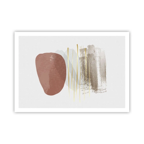 Poster - Abstrakte Komposition in Beige- und Goldtönen - 100x70cm - Abstrakte Kolonnade - Moderne Wanddekoration für Wohnzimmer und Schlafzimmer ARTTOR