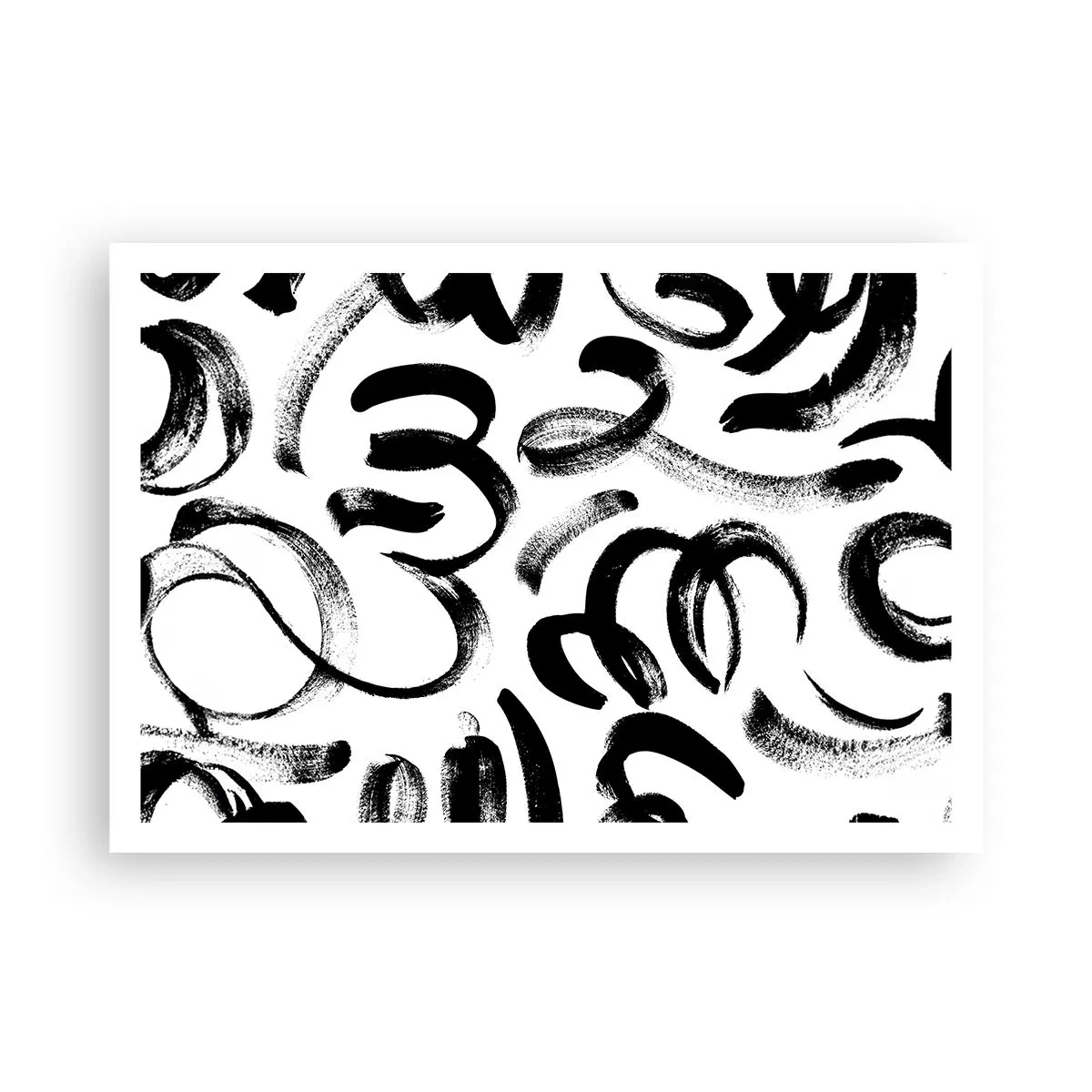 Poster - Schwarze abstrakte Pinselstriche auf weißem Hintergrund - 100x70cm - Schwarz auf Weiß - Moderne Wanddekoration für Wohnzimmer und Schlafzimmer ARTTOR