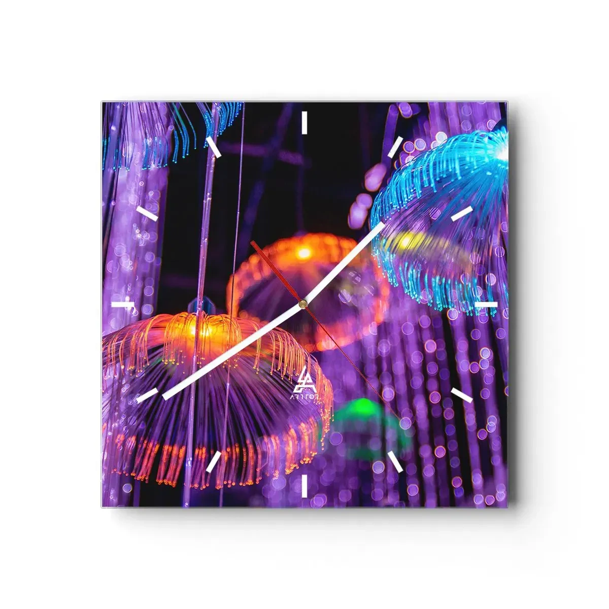 Wanduhr - Glasuhr - Bunte leuchtende Quallen in einer dunklen Umgebung - 30x30cm - Lichtbrunnen - Moderne Wanddekoration für Wohnzimmer und Schlafzimmer ARTTOR