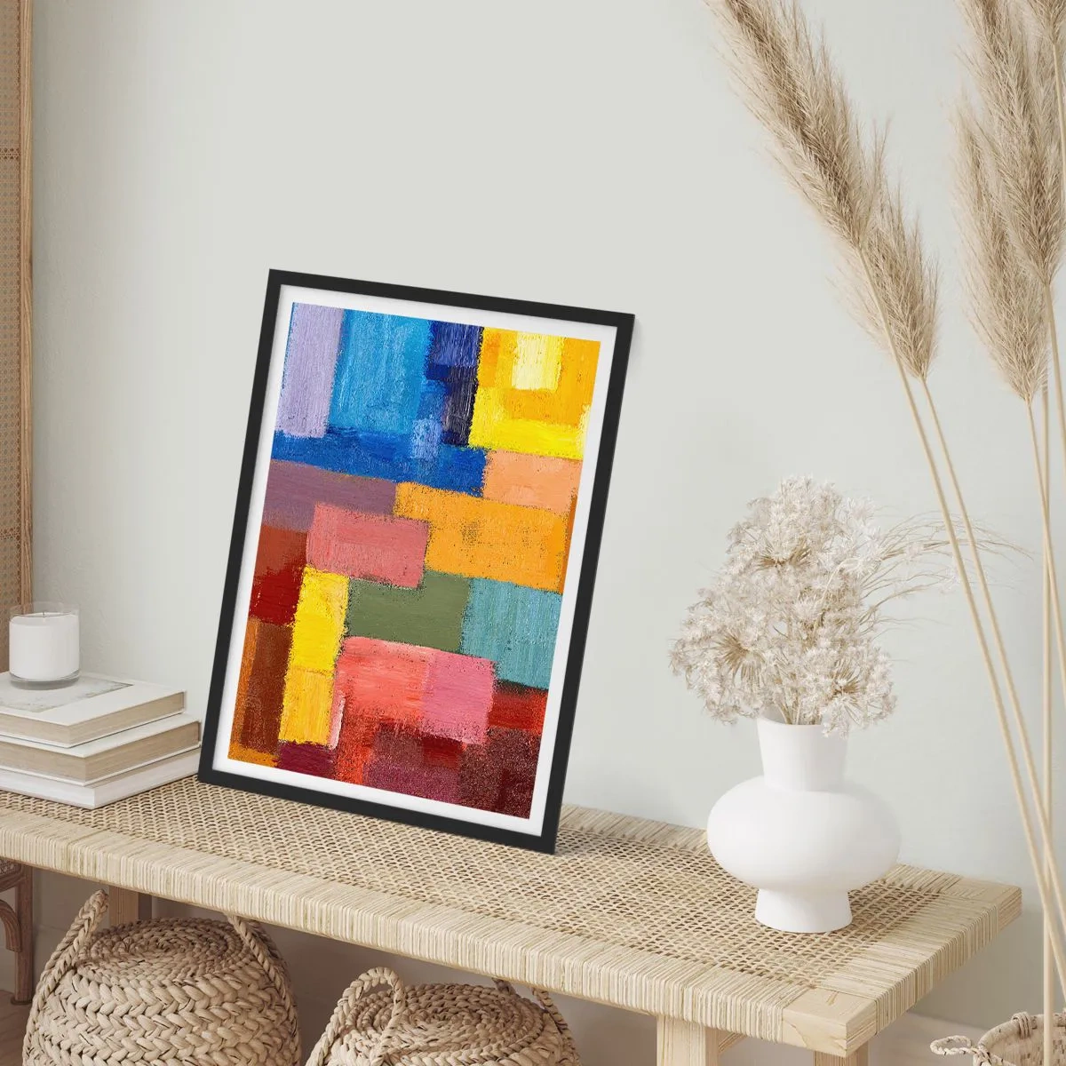 Poster in einem schwarzem Rahmen - Abstrakte bunte Rechtecke in harmonischer Komposition - 50x70cm - Jeder ist anders, alle bunt - Moderne Wanddekoration für Wohnzimmer und Schlafzimmer ARTTOR