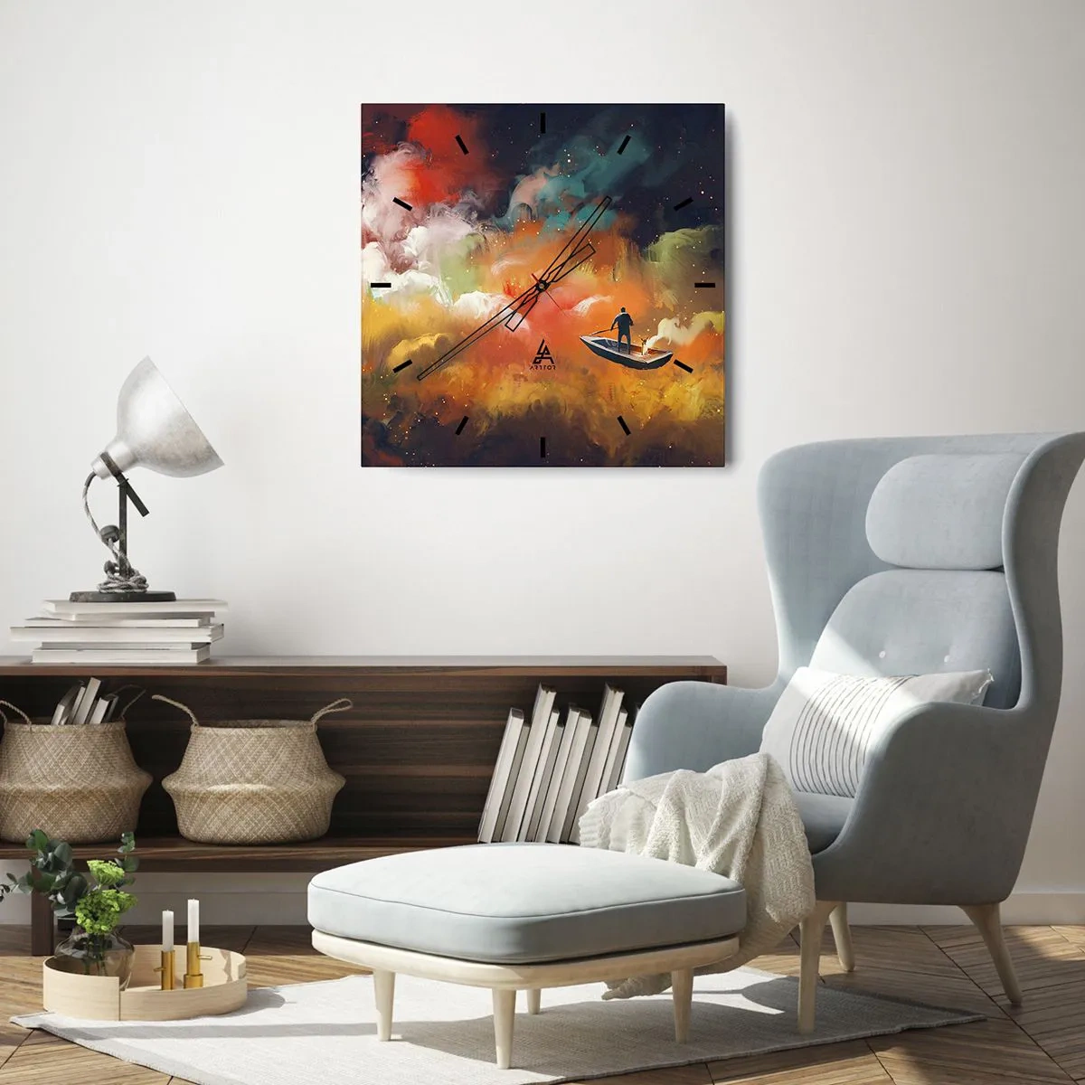 Wanduhr - Glasuhr - Mit dem Boot durch die Galaxie - 30x30 cm