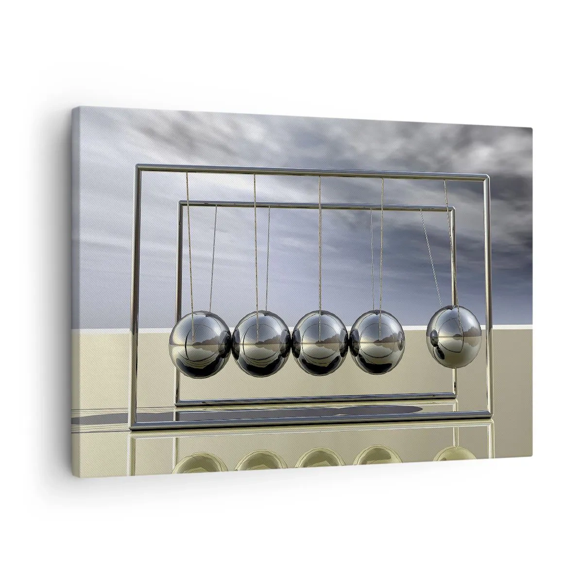 Bild auf Leinwand - Leinwandbild - Newtons Kugeln in minimalistischem Ambiente mit Lichtreflexen - 70x50cm - Die Energie der Welt - Moderne Wanddekoration für Wohnzimmer und Schlafzimmer ARTTOR