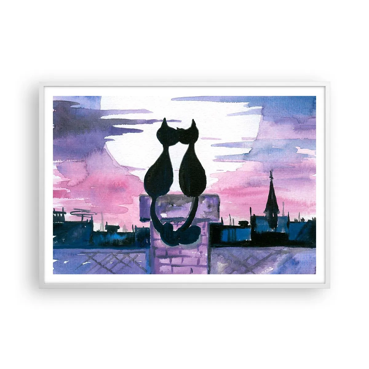 Poster in einem weißen Rahmen - Rendez-vous unter dem Mond - 100x70 cm