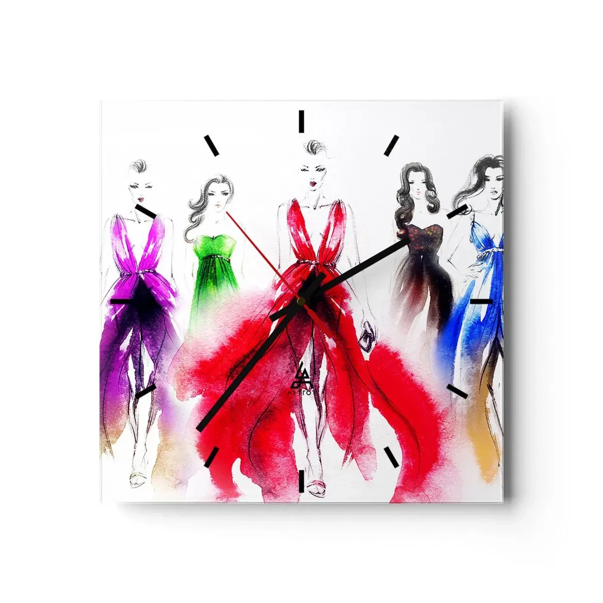 Wanduhr - Glasuhr - Modeillustration mit Models in bunten Kleidern - 30x30cm - Stimmungen für Kostüme - Moderne Wanddekoration für Wohnzimmer und Schlafzimmer ARTTOR