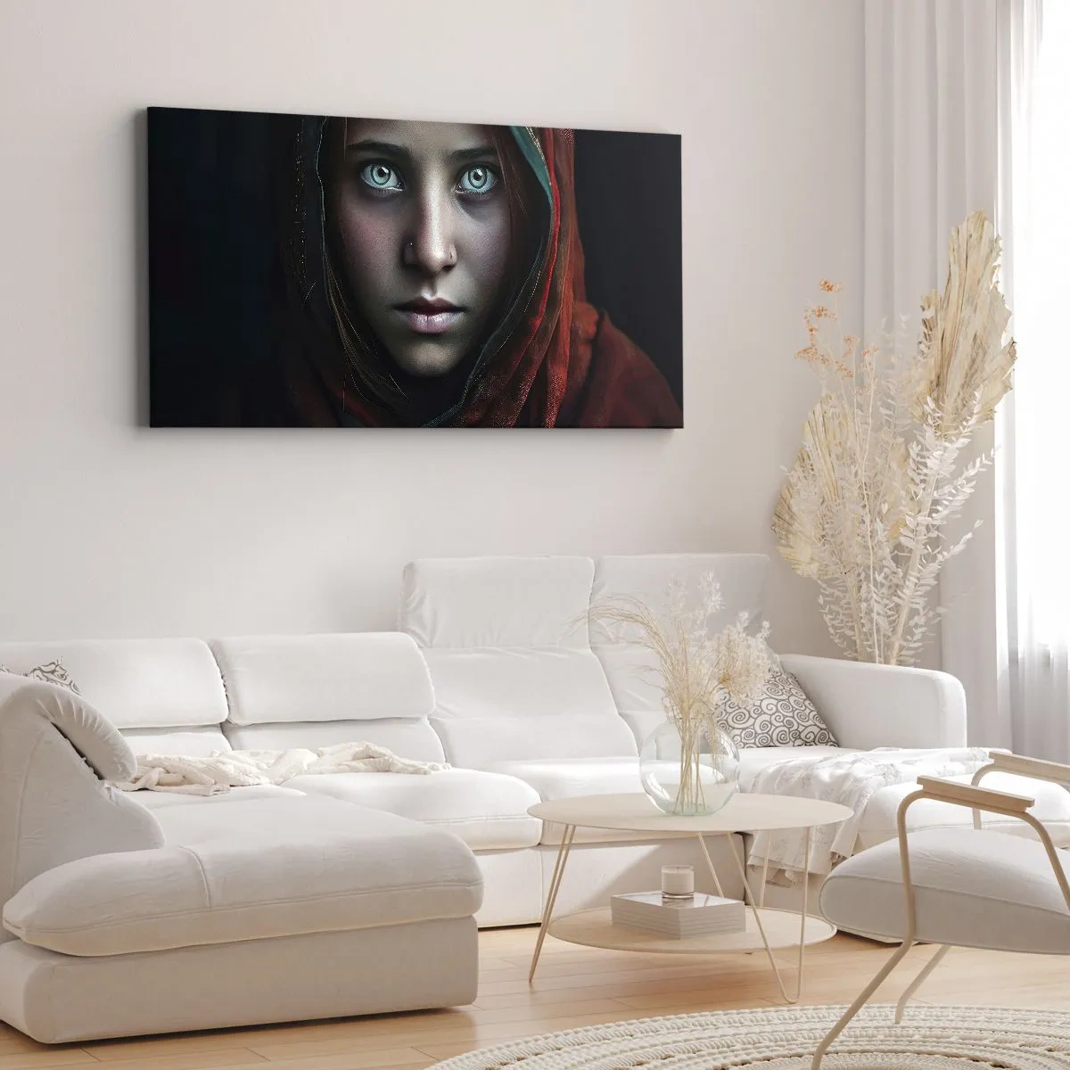 Bild auf Leinwand - Leinwandbild - Porträt einer Frau mit intensivem Blick in warmen Farben - 140x50cm - Prinzessin aus dem Osten - Moderne Wanddekoration für Wohnzimmer und Schlafzimmer ARTTOR