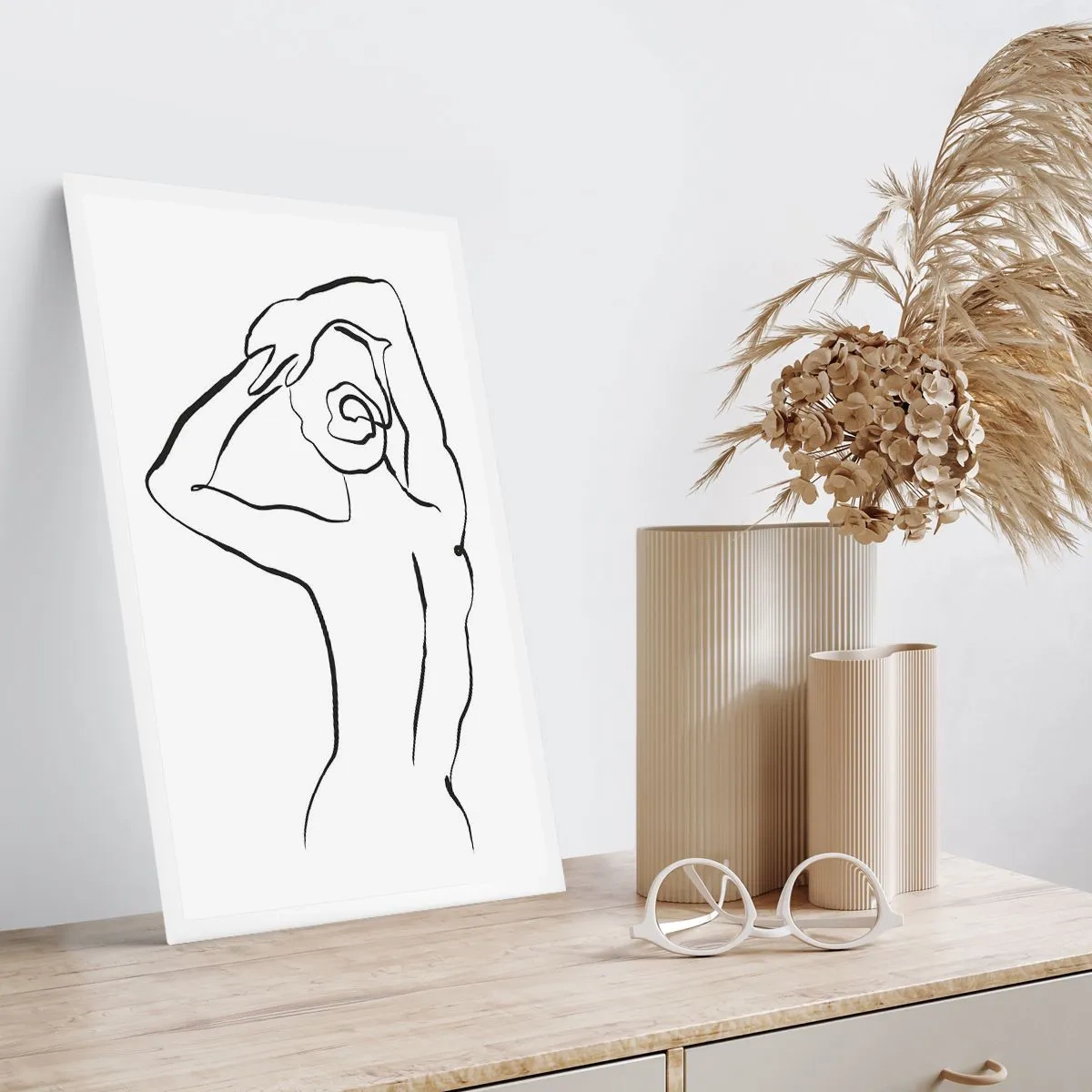 Poster - Minimalistische Silhouette einer Frau mit den Armen über dem Kopf - 50x70cm - Morgenakte - Moderne Wanddekoration für Wohnzimmer und Schlafzimmer ARTTOR