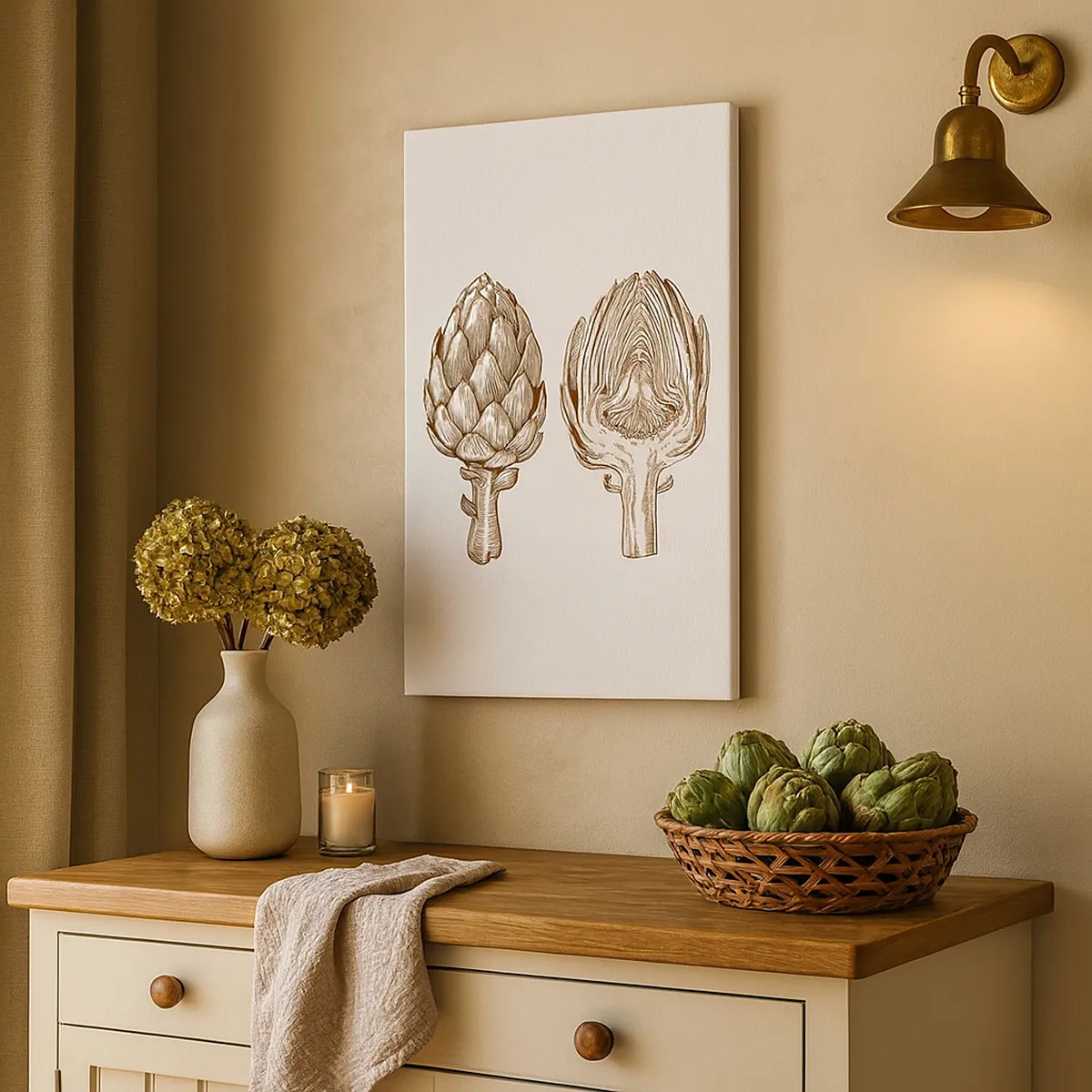 Bild auf Leinwand - Leinwandbild - Vintage Kunstzeichnung einer Artischocke - 50x70cm - Anatomie-Lektion - Moderne Wanddekoration für Wohnzimmer und Schlafzimmer ARTTOR