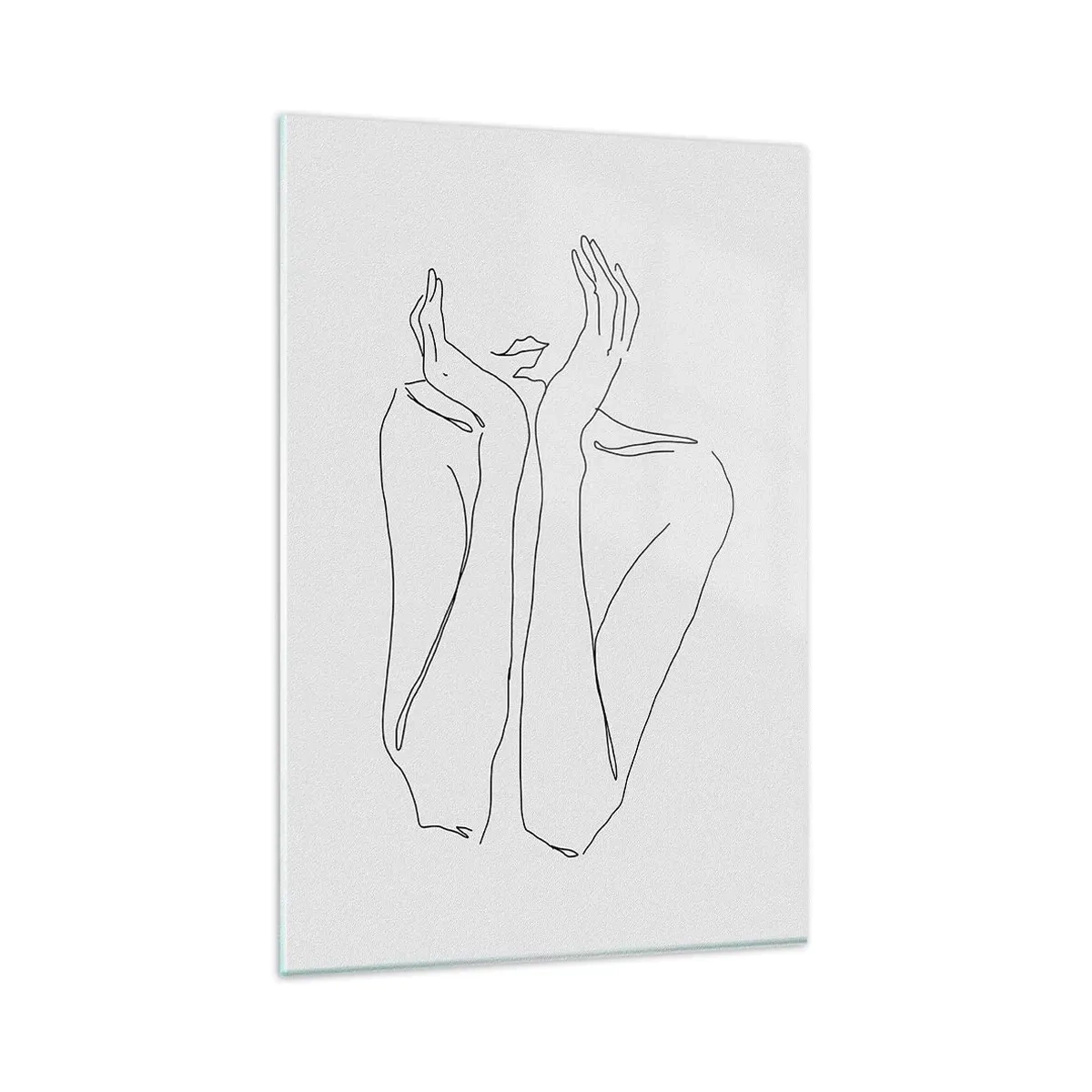 Glasbild - Bild auf glas - Minimalistische Strichzeichnung von Gesicht und Händen - 80x120cm - Wovon Mädchen träumen - Moderne Wanddekoration für Wohnzimmer und Schlafzimmer ARTTOR
