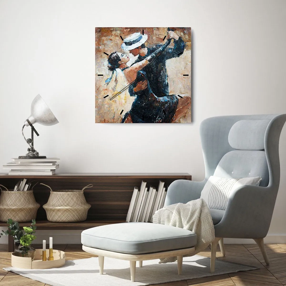Wanduhr - Glasuhr - Ein Paar tanzt Tango in einem romantischen, eleganten Stil - 30x30cm - A la Rudolf Valentino - Moderne Wanddekoration für Wohnzimmer und Schlafzimmer ARTTOR